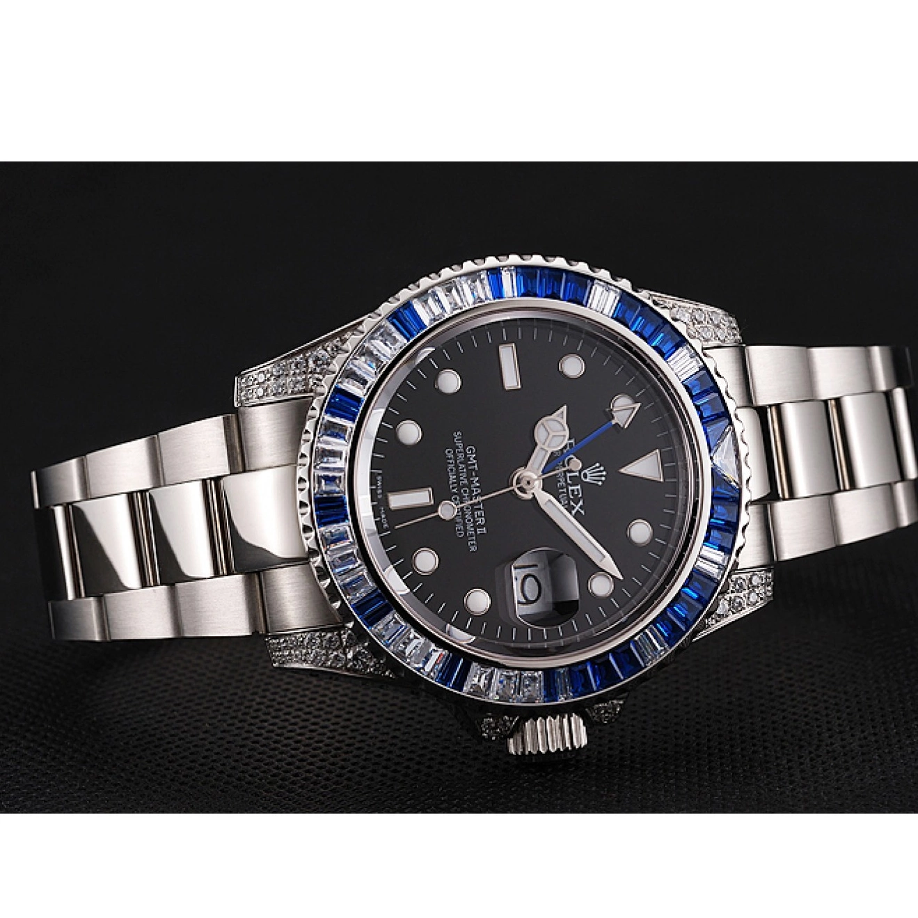 AAA Replica Watches Stainless Dial Case Bracelet Master II Black And Set Swiss Bezel GMT Stone Steel Rolex 1453747 0805